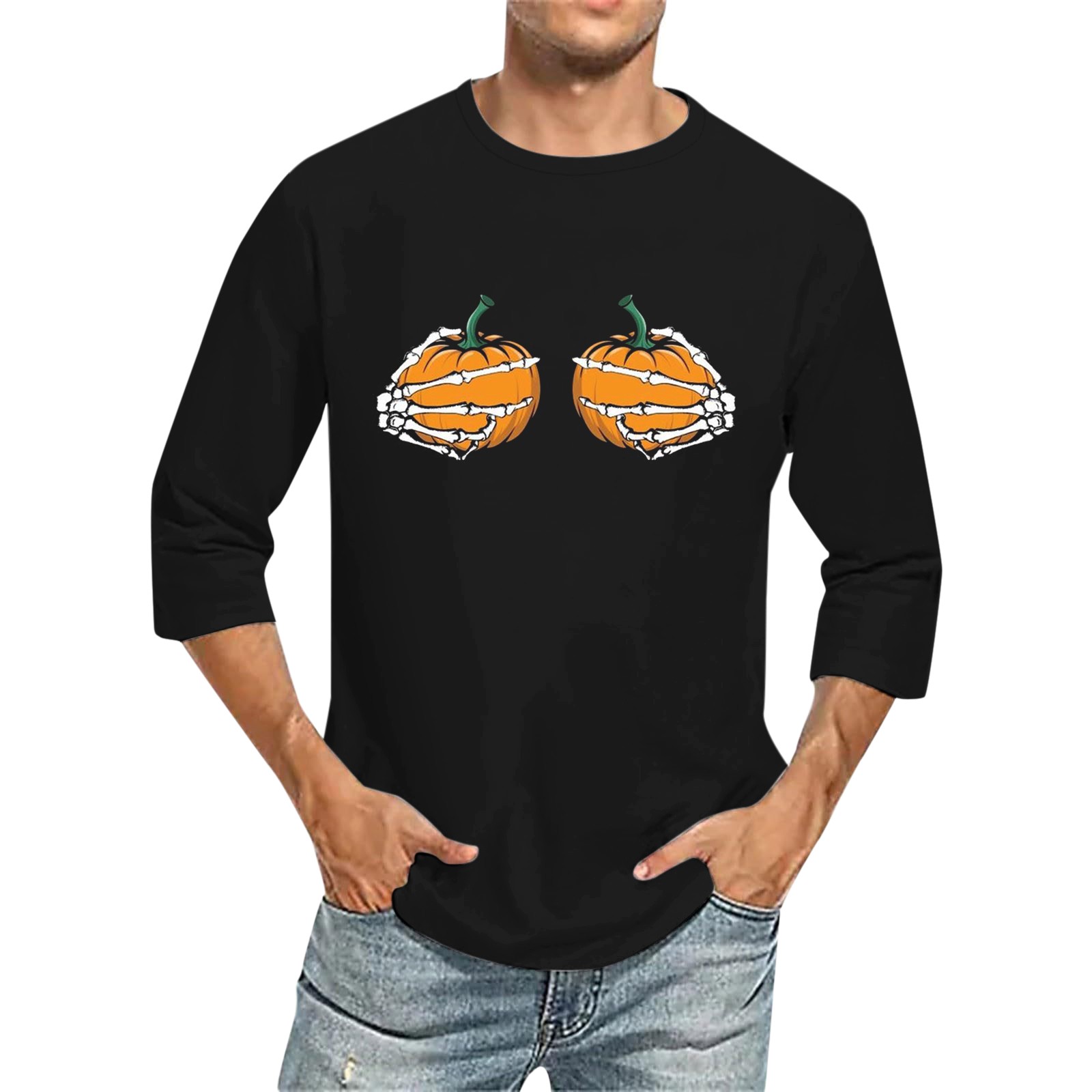 Men's 3D Printed T Shirts 3/4 Sleeve Round Neck Halloween Casual Large Size Tops - Bild 13 von 42